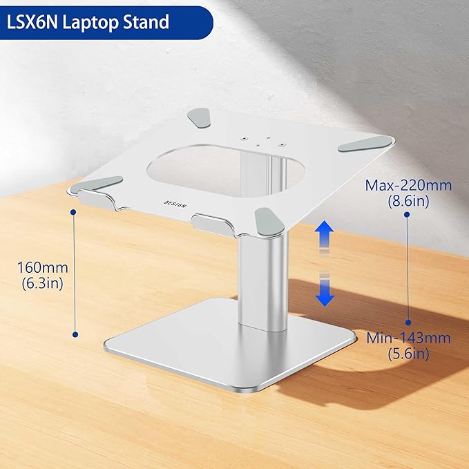 BESIGN LSX6N Laptop Stand, Ergonomic Adjustable Notebook Riser Holder, Computer Stand Compatible with Air, Pro, Dell, HP, Lenovo More 10-15.6" Laptops, Silver