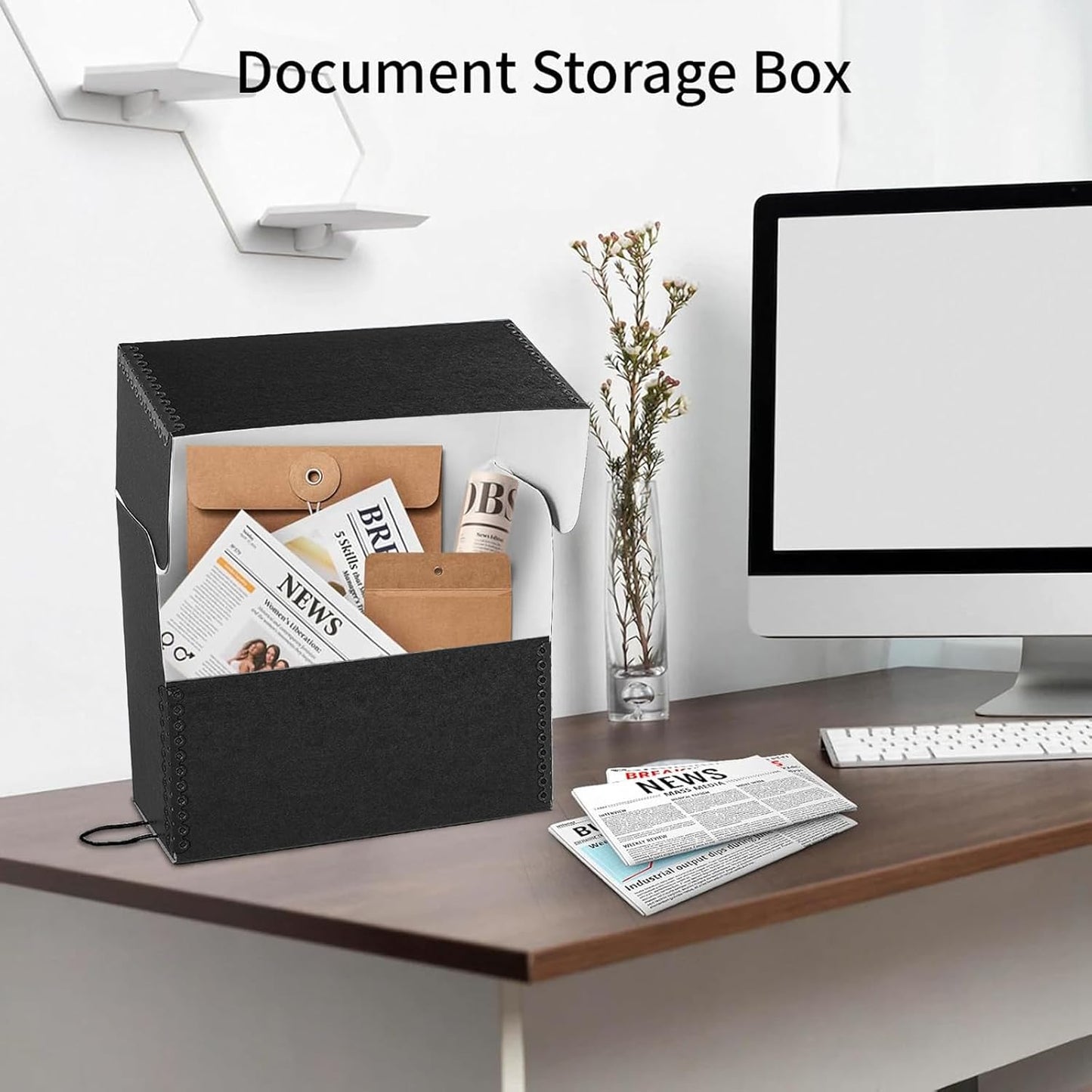 Lineco Archival Document Storage Box with Metal Edge, Acid-Free Black Boxboard, Organize and Store Files, Prints, Photos, Jumbo-Sized Case 15.5" x 12.5" x 5" Wide, Pack of 2