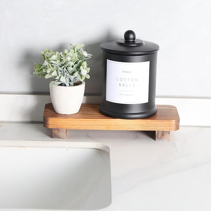 Qtip Holder & Cotton Pad Dispenser, Bathroom Organizer and Storage Canisters, 16oz Glass Apothecary Jars for Kitchen, Restroom - Home Decor Accessories, Room Decor Aesthetic (2 Pack, Black)