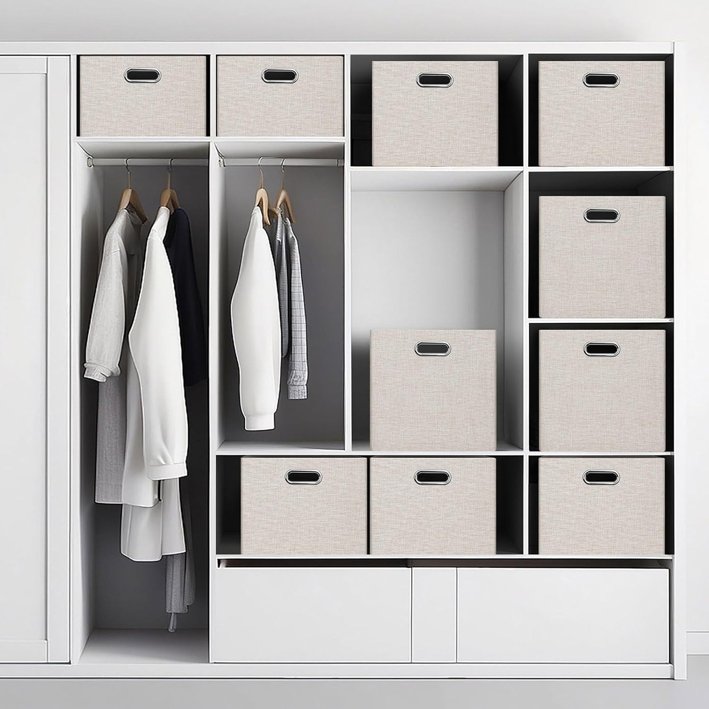 Posprica 15.12"x12.13"x12.01" Storage Cube Bins, Linen Decorative Closet Storage Organizer for IKEA Kallax, 4 Pack Fabric Foldable Large Storage Baskets for Closet, Shelves, Clothes, Toy (Beige)