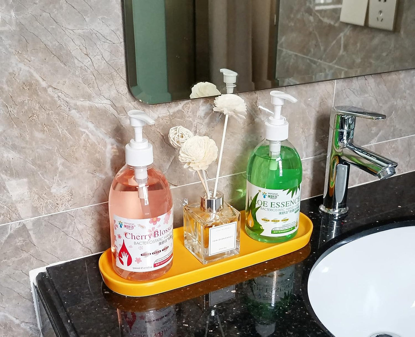 Simple Style Ceramic Sink Tray - Bathroom and Kitchen Cosmetics Dish, Candle and Perfume Tray (Yellow)