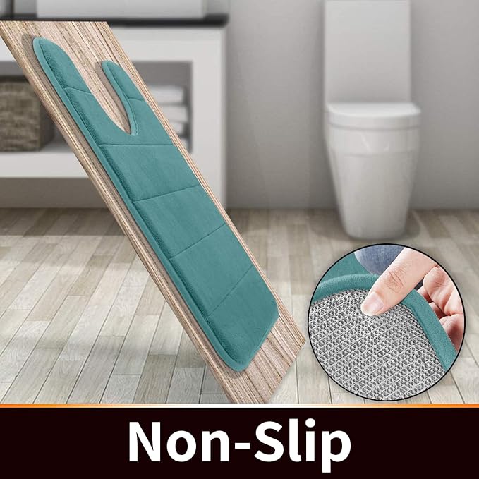 Yimobra Memory Foam Toilet Bath Mat U-Shaped, Commode Contour Rug, Soft and Comfortable, Super Water Absorption, Non-Slip, Thick, Machine Wash and Easier to Dry for Bathroom, 24 X 24, Teal