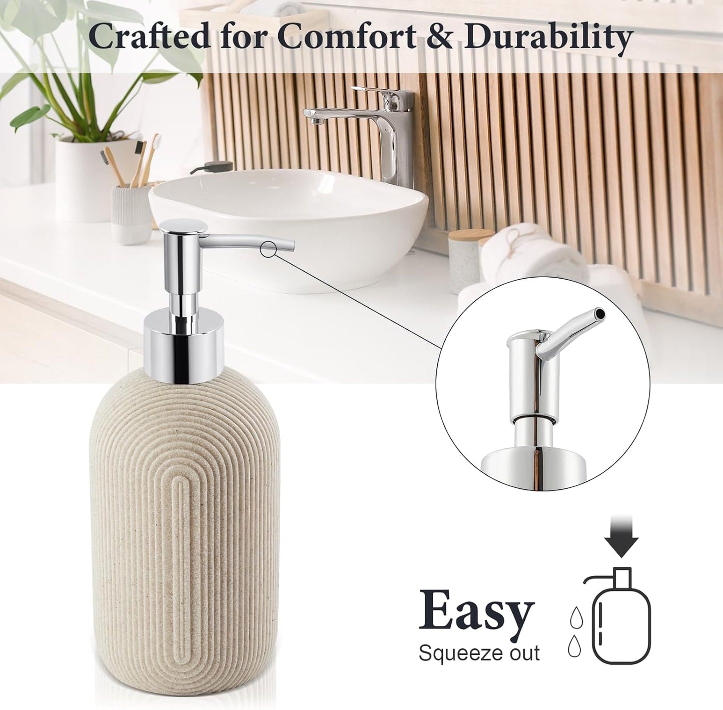 Bathroom Accessories Set - 7-Piece Resin Bathroom Set, Toothbrush Holders Set, Soap Dispenser, Qtip Holder Dispenser, Tumbler, Soap Dish & Tray, Modern Bath Decor for Home Dorm Hotel (Beige)