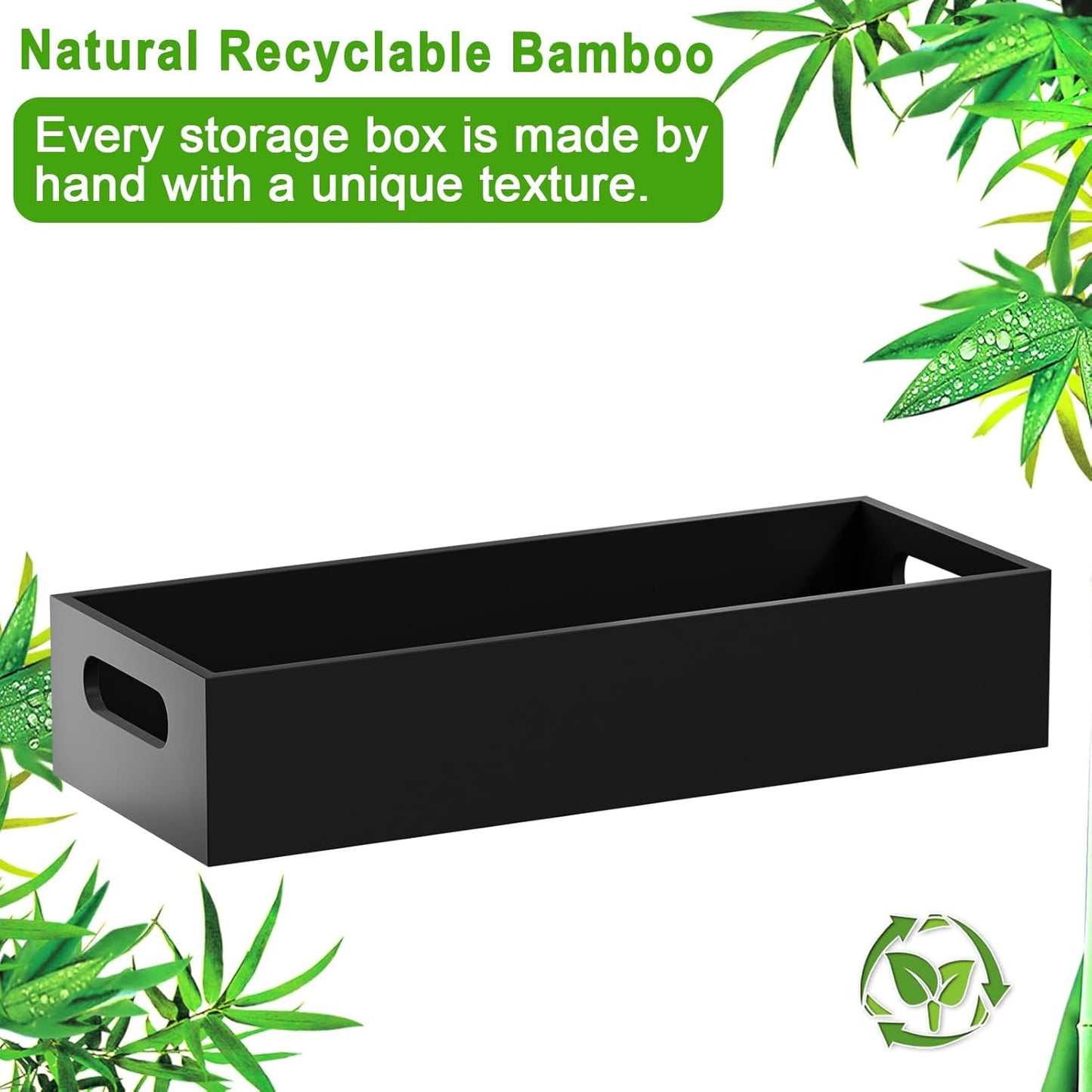 VITVITI Bamboo Toilet Paper Holder Storage, Bamboo Tray for Bathroom with Handle, Toilet Tissue Holder Organizer Basket Container for Toilet Tank/Kitchen Counter, Natural, Black