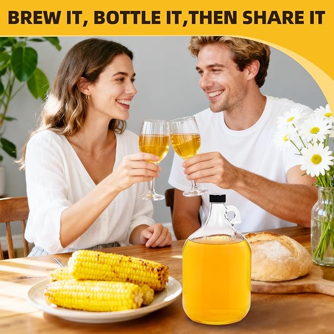 Mead Making Kit for Beginners 1 Gallon Home Brewing Kit with Glass Fermentation Jar Siphon Airlock Stopper Temperature Labe Funnel Hydrometer Reusable DIY Honey Wine Starter Set