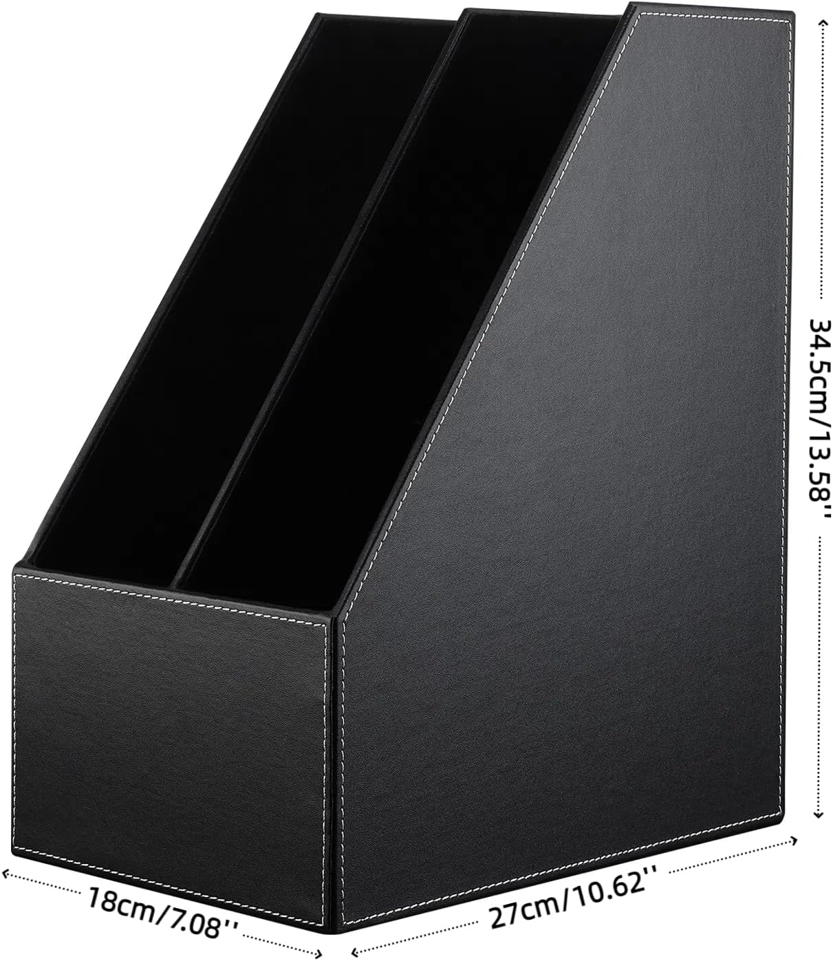 KINGFOM Wooden Leatherette Desktop File Folder Organizer and Document File Stand Journals Magazine Rack 2 Slots (black)