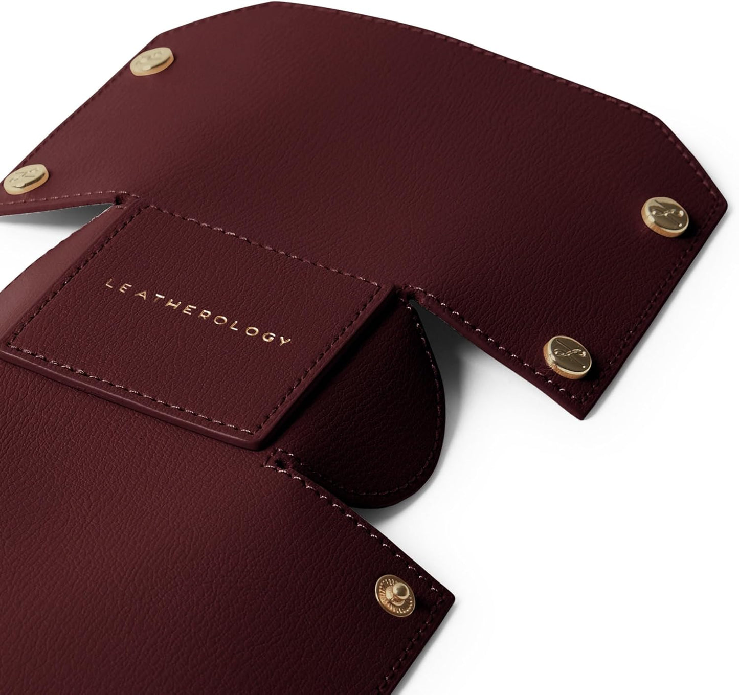 Leatherology Premium Oxblood Modern Pencil Cup – Leather Desk Organizer with Snap Construction, Lays Flat for Travel, Minimalist Portable Design with Suede Interior