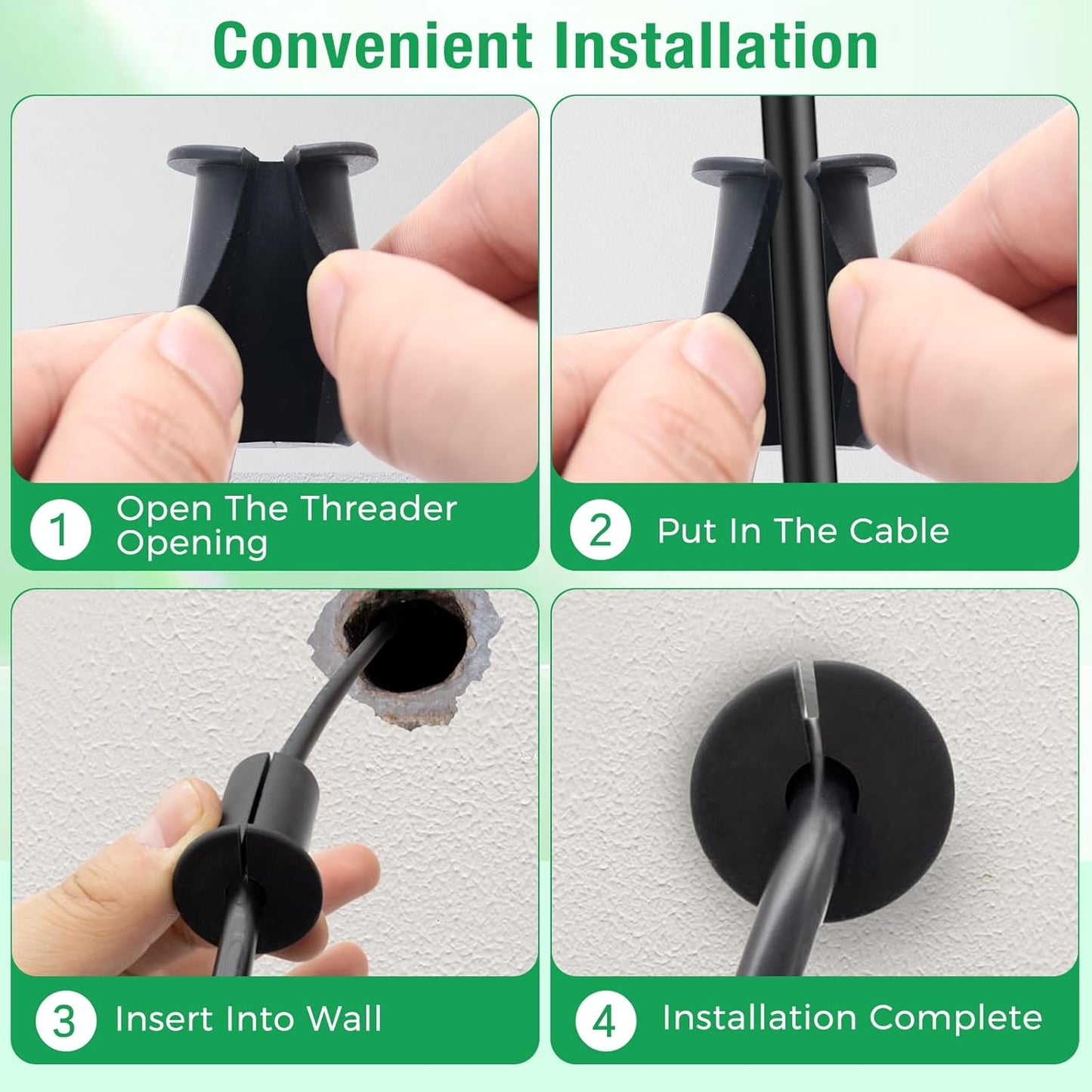 4pc Starlink Cable Grommet 3/4" Silicone Waterproof Wall Hole Pass Through Split Cable Bushings for TV Wire Ethernet Cord, Starlink Cable Routing Kit Accessories,38mm/1.5"Ht, Black