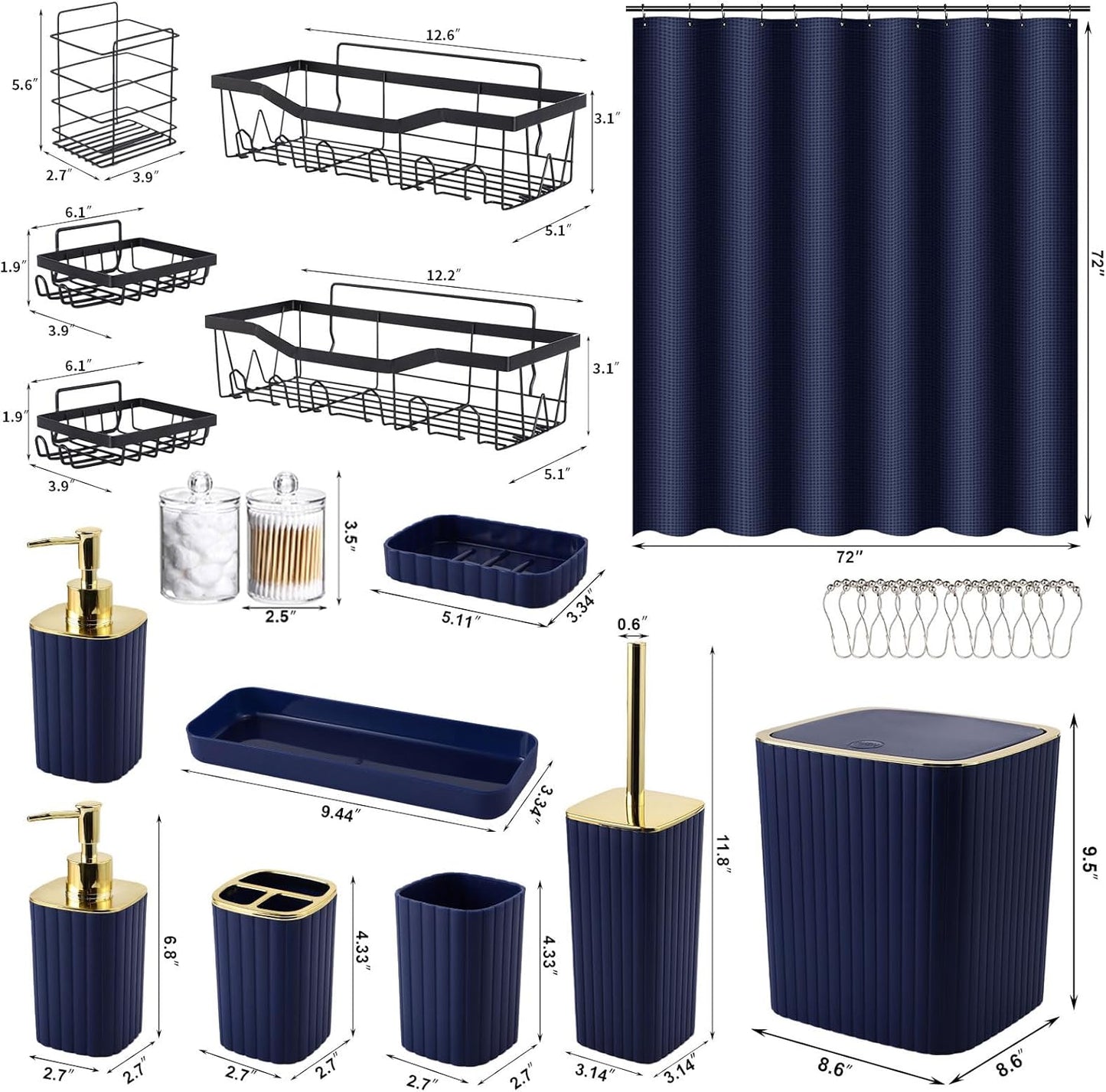 28PC Bathroom Set - Gorgeous Blue Bathroom Set, Bathroom Accessory Set, Blue Shower Curtain Set with 5PC Shower Shelves