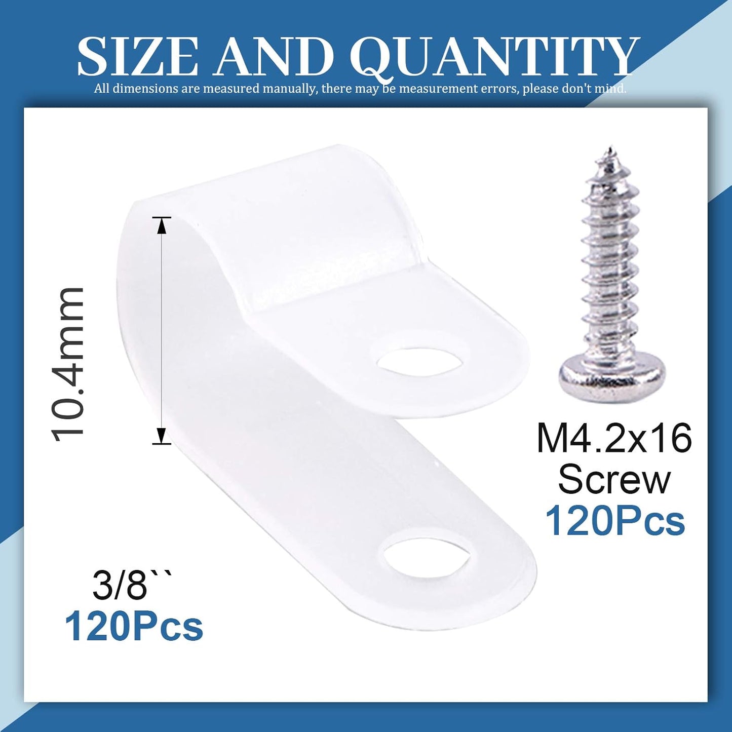 Glarks 120Pcs 3/8 Inch White Nylon Screw Mounting R-Type Cable Clip Wire Clamp with 120Pcs Screws for Wire, Cable, Conduit and Cable Conduit Kit （White）