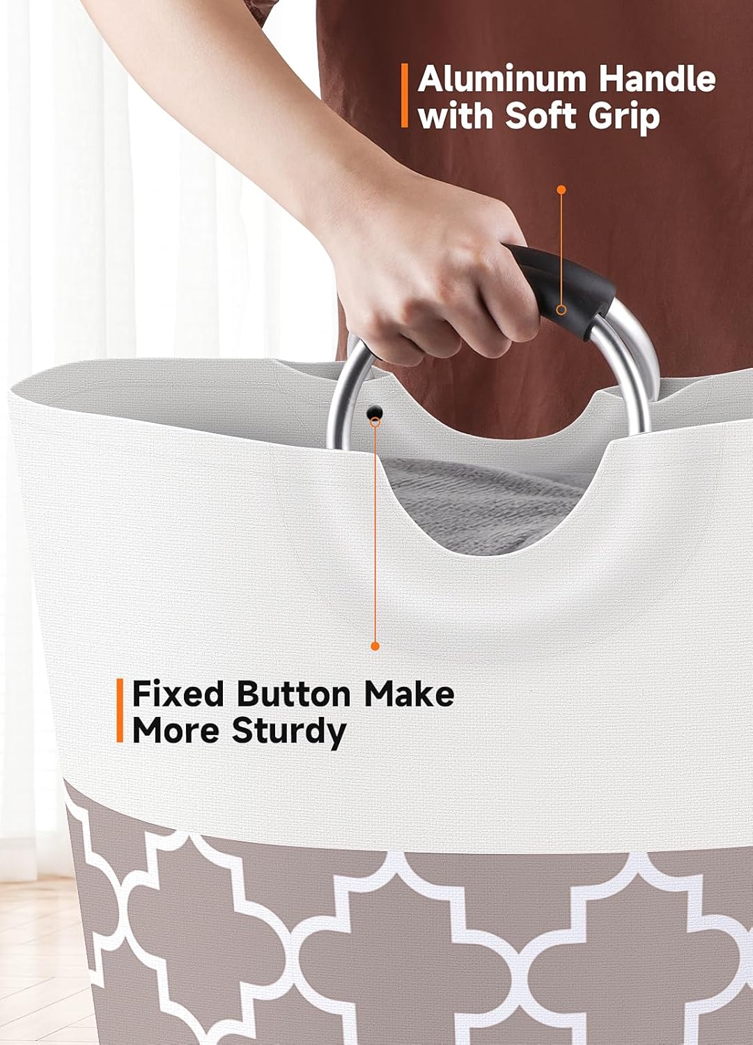 Large Laundry Basket Laundry Hamper Bag Washing Bin Clothes Bag Collapsible Tall With Handles Waterproof Travel Bathroom College Essentials Storage For College Dorm, Family (Khaki)115L