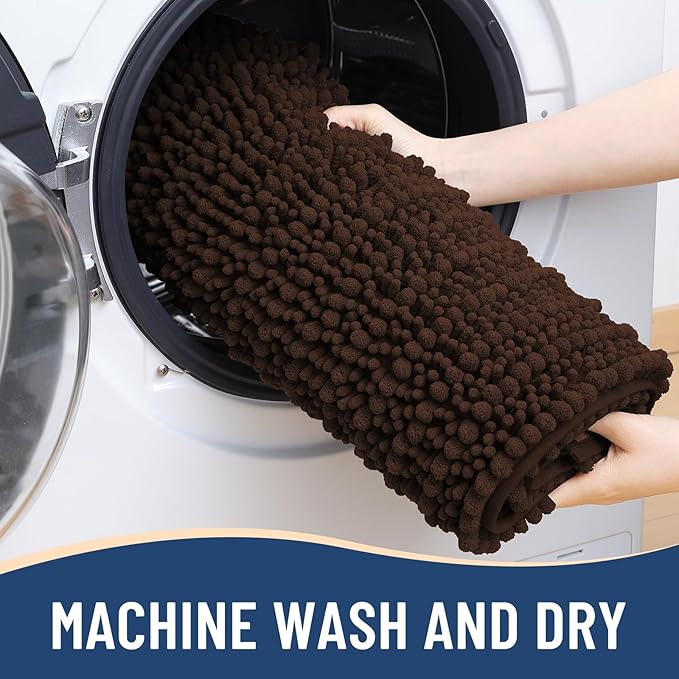Arotive Luxury Chenille Bathroom Rug Mat, Extra Soft Thick Absorbent Shaggy Bath Rugs, Non-Slip Machine Wash Dry, Plush Bath Mats for Bathroom, Shower and Tub, 54x24, Brown