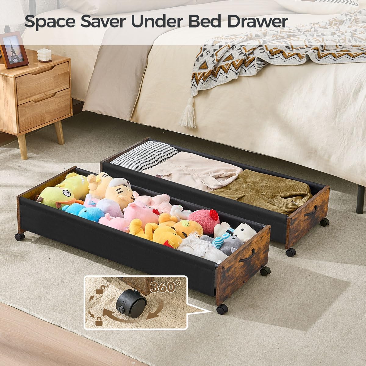 Under Bed Storage with Wheels, XXXXL Larger Under Bed Drawers On Wheels, Wooden Under Bed Shoe Organizer, Storage for Shoes Clothes