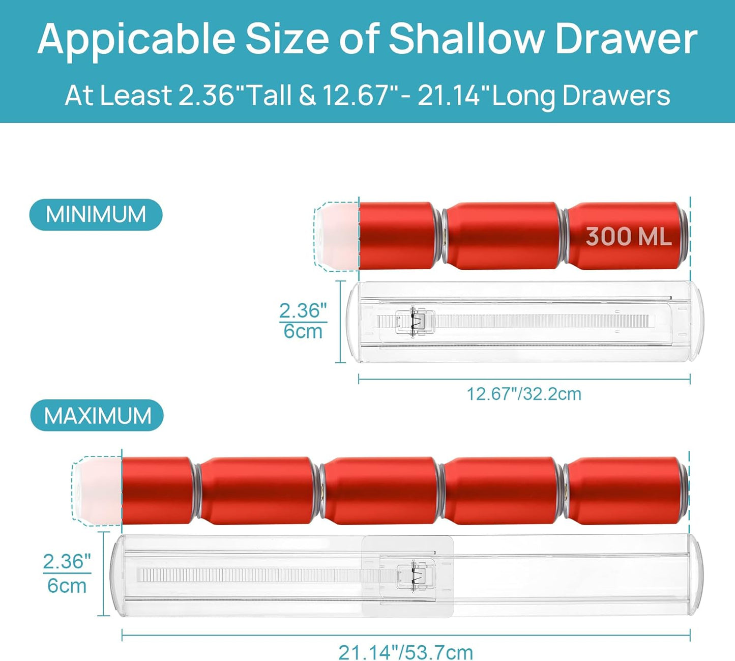 Vtopmart 4 Pack Shallow Drawer Dividers, 2.36" High 12.67"-21.14" Adjustable Expandable Kitchen Drawer Organizer, Clear Plastic Organizer Separators for Flatware, Utensil, Cutlery, Underwear, Clothes
