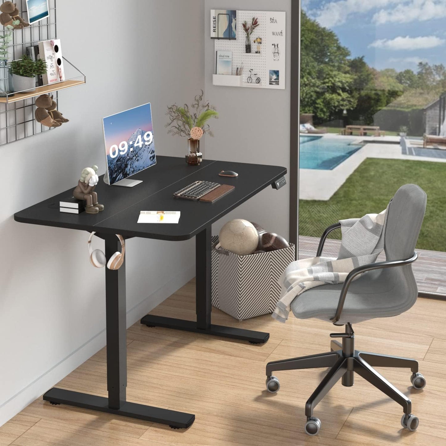 Furmax Electric Height Adjustable Standing Desk Large 40 x 24 Inches Sit Stand up Desk Home Office Computer Desk Memory Preset with T-Shaped Metal Bracket, Black
