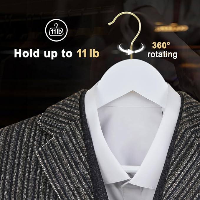TOPIA HANGER Wooden Hangers 30 Pack, White Wood Coat Hanger with 360° Swivel Gold Hook, Non Slip Pants Bar and Shoulder Notches for Camisole, Jacket, Pants, Smooth Finish Clothes Hangers -CT34WG30