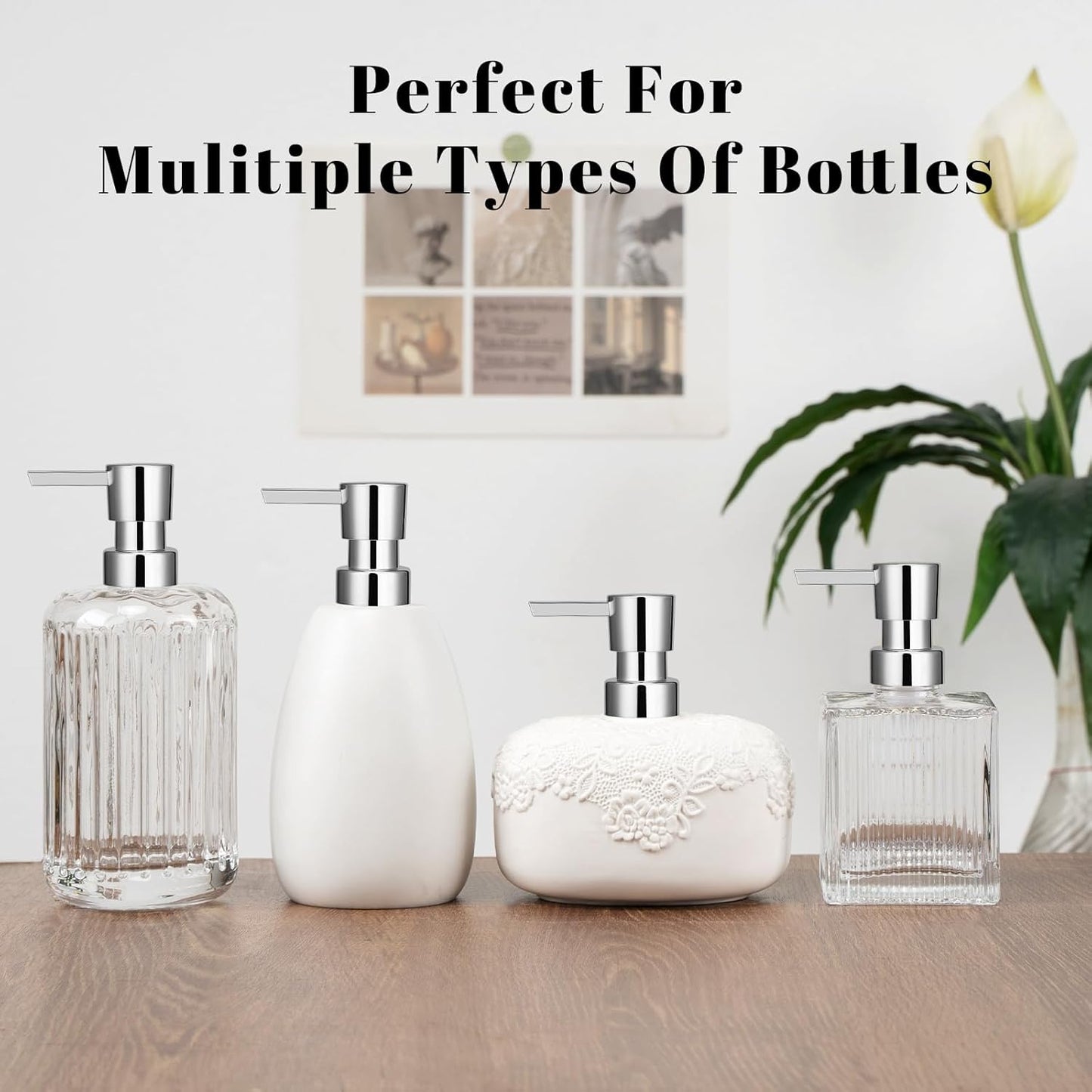 Soap Dispenser Pump Replacement Kitchen Bathroom Lotion Refill Dispenser Pump for Regular Mouth Bottle for Standard 28/400 Thread Size 2 Pack(Silver