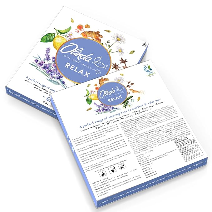 Olinda Relax Tea Sampler Herbal Gift Box 45 Count Assorted Organic Wellness Tea Set 9 Calming Herbal Tea Bags Thoughtful Variety Pack for Stress Relief & Sleep Caffeine Free Birthday Gift for Women
