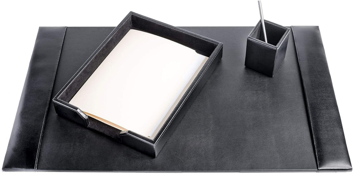 Dacasso Bonded Set Luxury Leather Desk Pad & Desk Organization Essentials, 3 Piece, Black