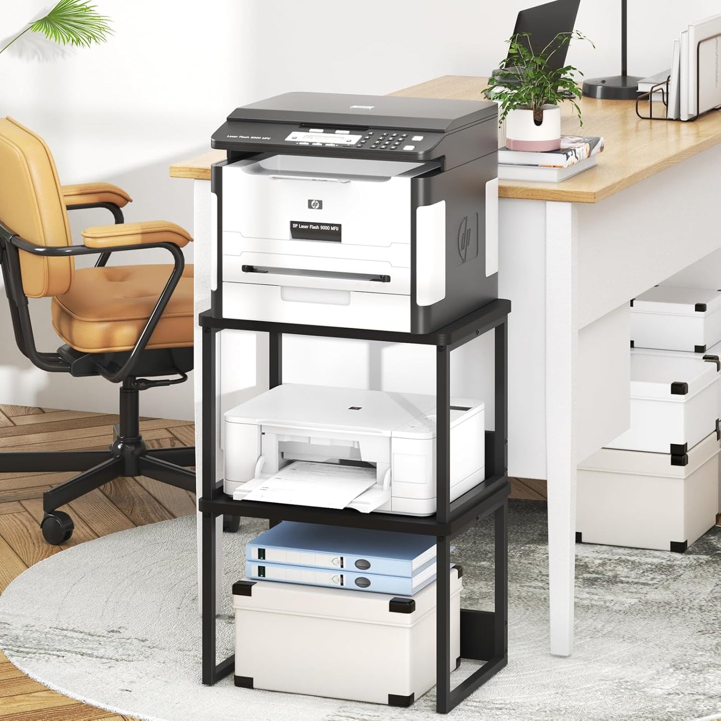 MARTY Desktop Printer Stand 2 Pack Printer Stand with Storage for Desk, Shelf Organzier for Home/Office Printer Riser Under Desk Small Table for Fax Machine Scanner(Black)