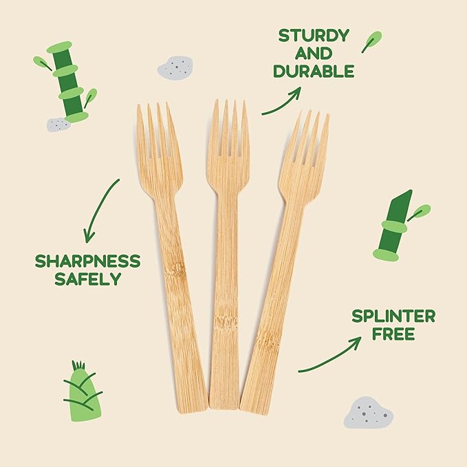 100% Bamboo Utensils - 360PCS Combo Pack Carbonized Disposable Cutlery Biodegradable and Sanitized - Heavy Duty & Fully Functional