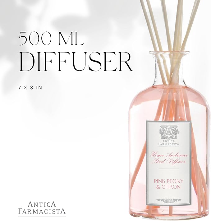 Antica Farmacista Home Ambiance Diffuser - Long-Lasting Reed Scent Diffuser - Luxury Room Freshener Gift - Pink Peony & Citron, 16.9 fl oz