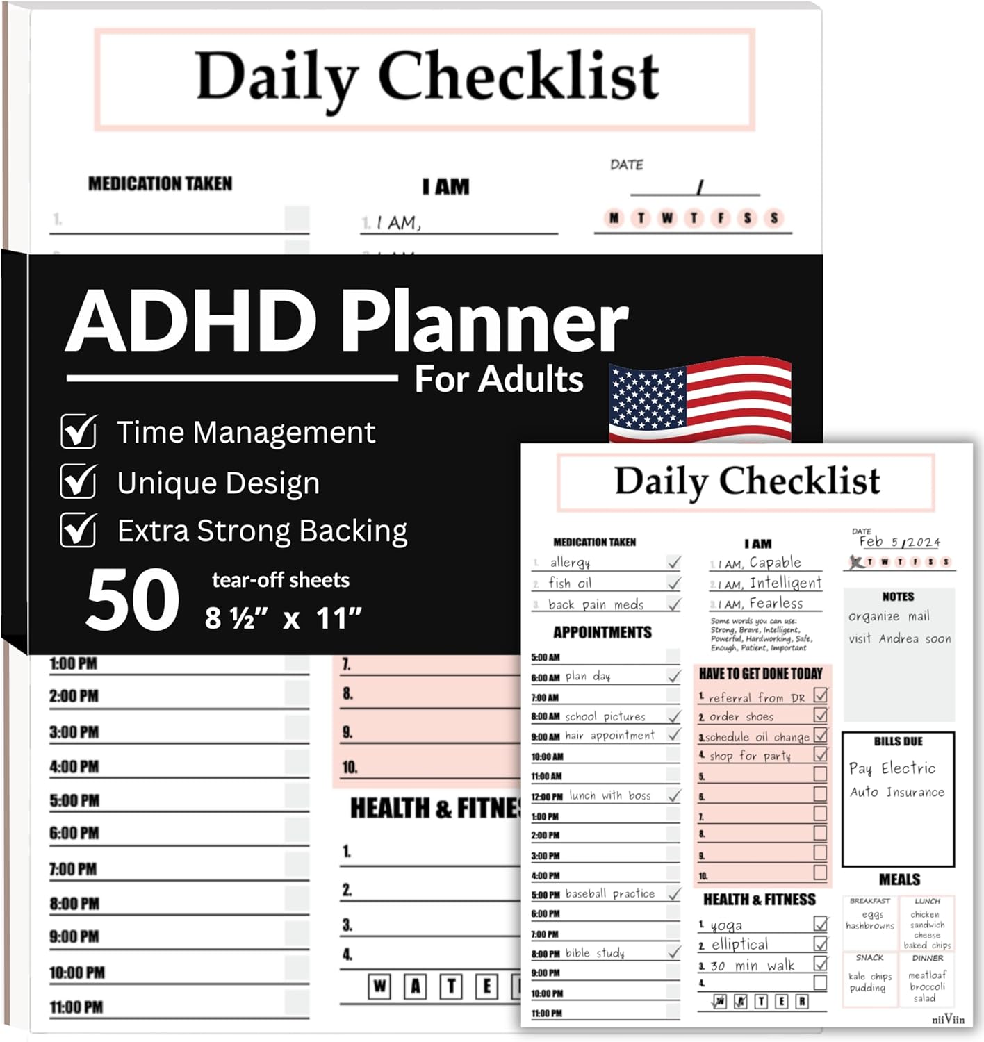 ADHD Planner for Adults & Women - 2026 Productivity Planner & Daily To Do List & Task Notepad, Neurodivergent Tools for Adults, Undated Full Focus Organization Pad with 50 Tear-Off Sheets, 8.5 x 11 Inch