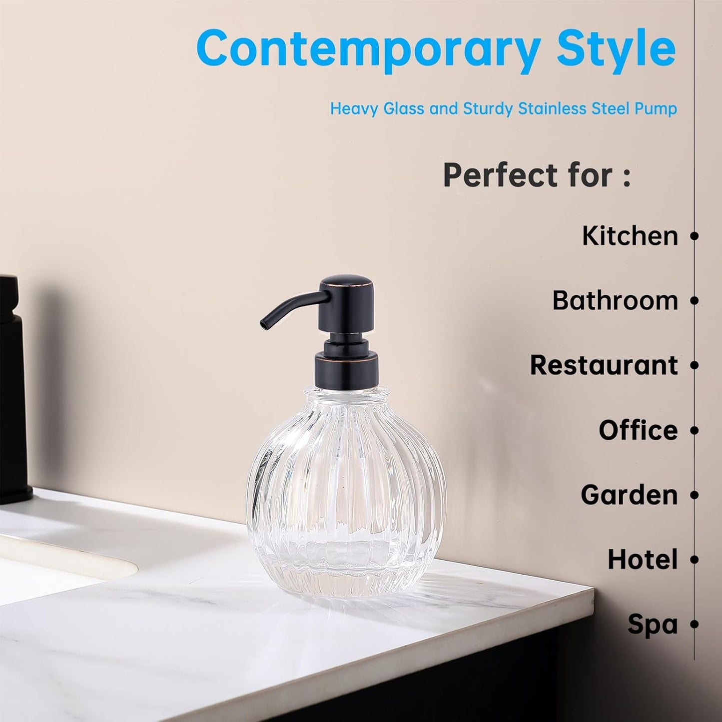 Round Soap Dispenser Bathroom with Oil Rubbed Bronze Pump, Glass Pump Bottle with Stainless Steel Pump Liquid Sphere Soap Dispenser Circular Countertop Kitchen