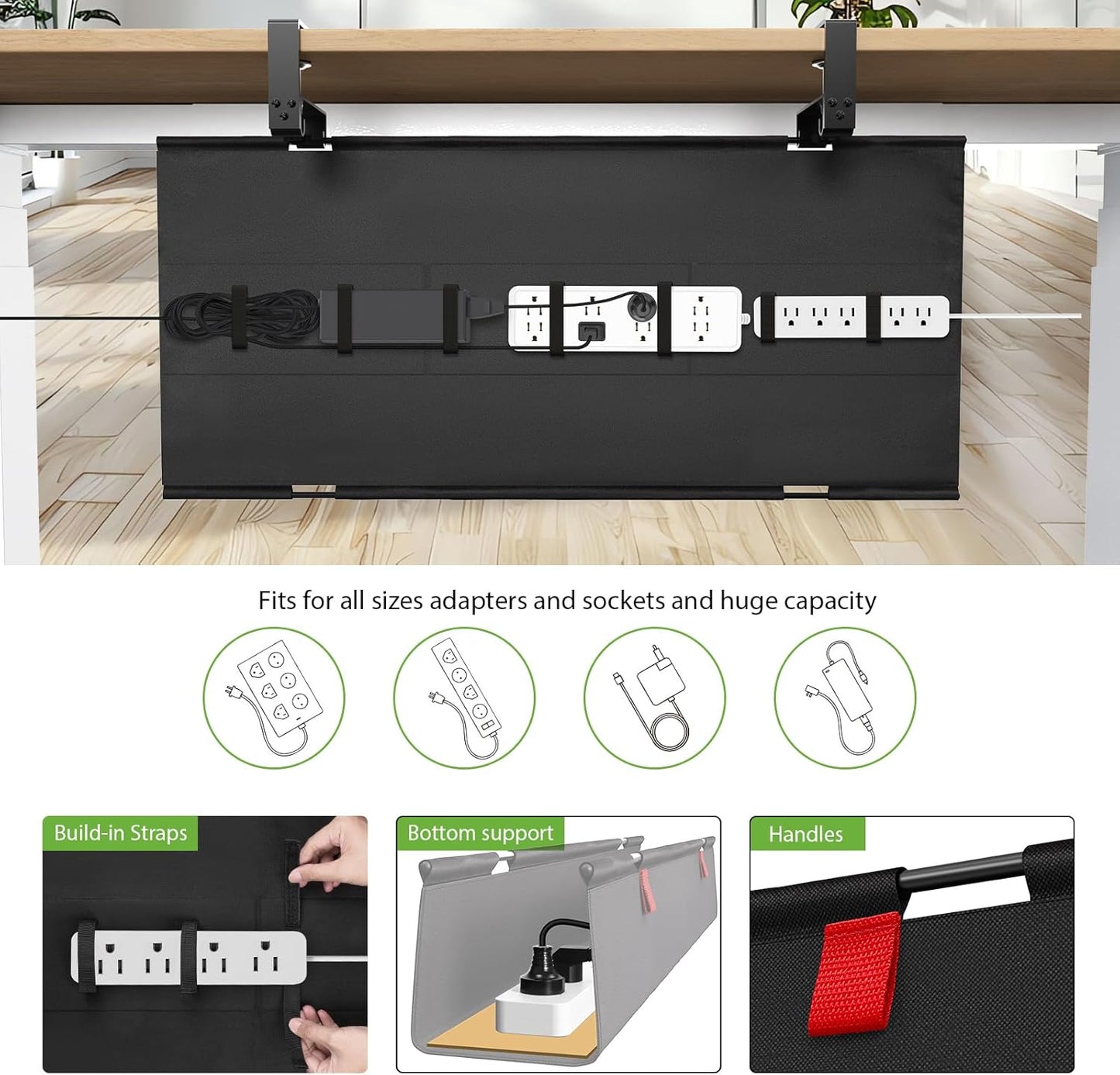 KEEGH Large 36" Under Desk Cable Management Tray - Under Desk Cord Organizer - Clamp/Screw Mount - Support Upto 70lbs - Fabric Wire Management - Gaming/PC Cable Raceways - Cord Hiders for Office/Home
