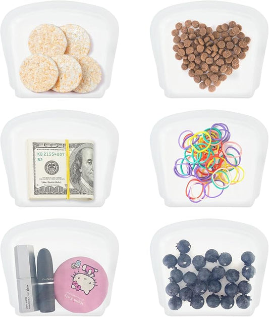 Silicone Reusable Storage Bag Reusable Silicone Pouch Bags Food Grade Silicone Pocket Bags 6 Pack 7oz Food Storage Container for Snack Dog Treat and Cards Large Opening Oven and Dishwasher Safe