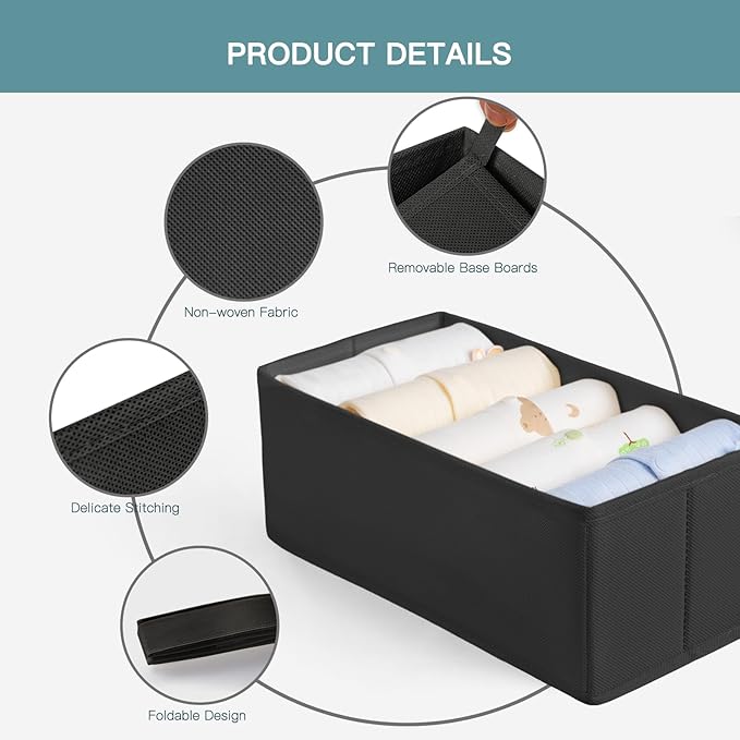 Criusia Drawer Organizer Clothes, 21 Pack Dresser Organizer for Baby Clothes, Underwear, Sock - Foldable Closet Organization and Storage Dividers Bins for Nursery, Bedroom (Black)