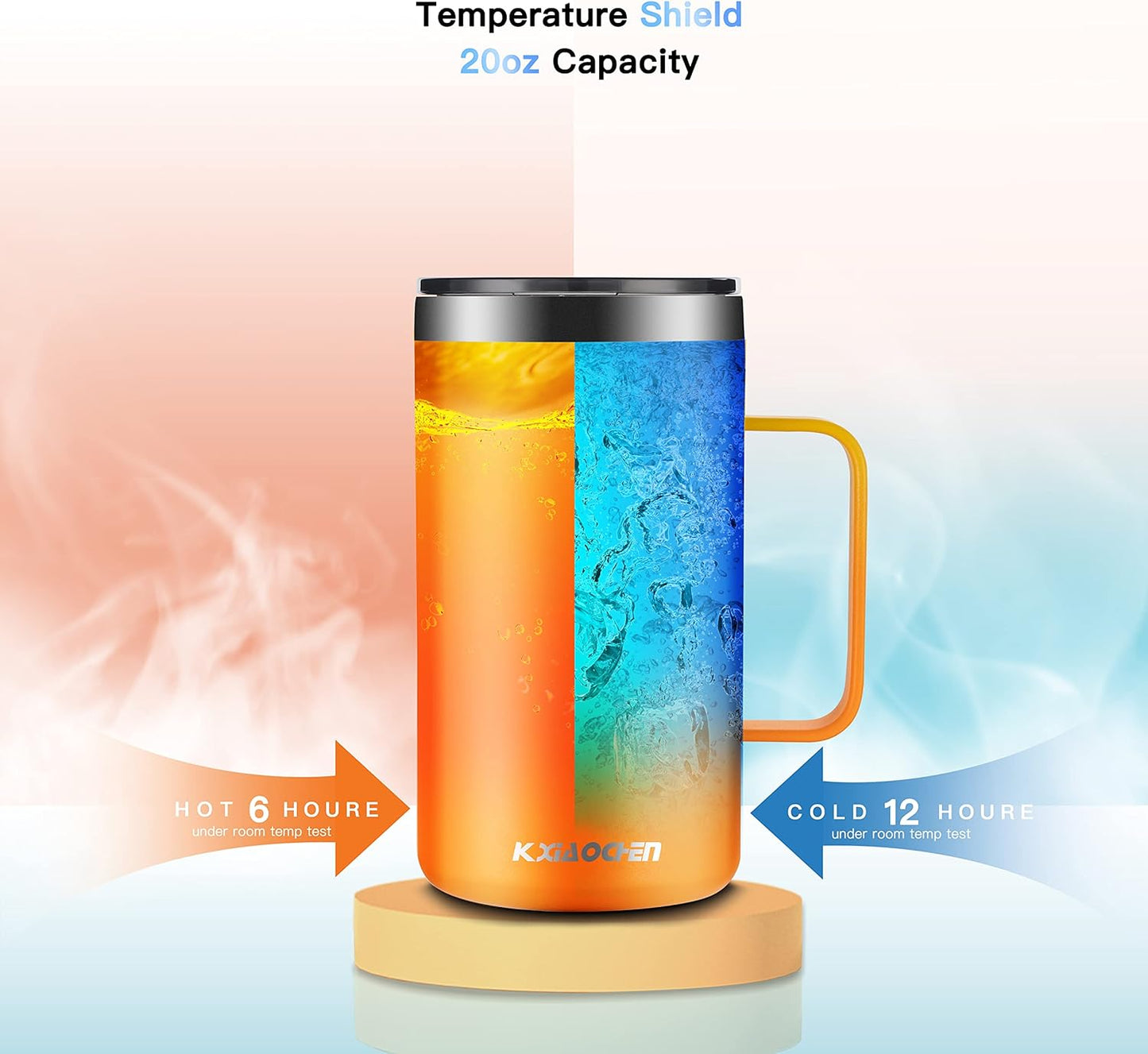 KXIAOCHEN 20oz Insulated Coffee Mug with Lid, Stainless Steel Coffee Cup, Double Wall Vacuum Coffee Tumbler with Handle, Premium Thermal Travel Coffee Mug (Mango Yellow)