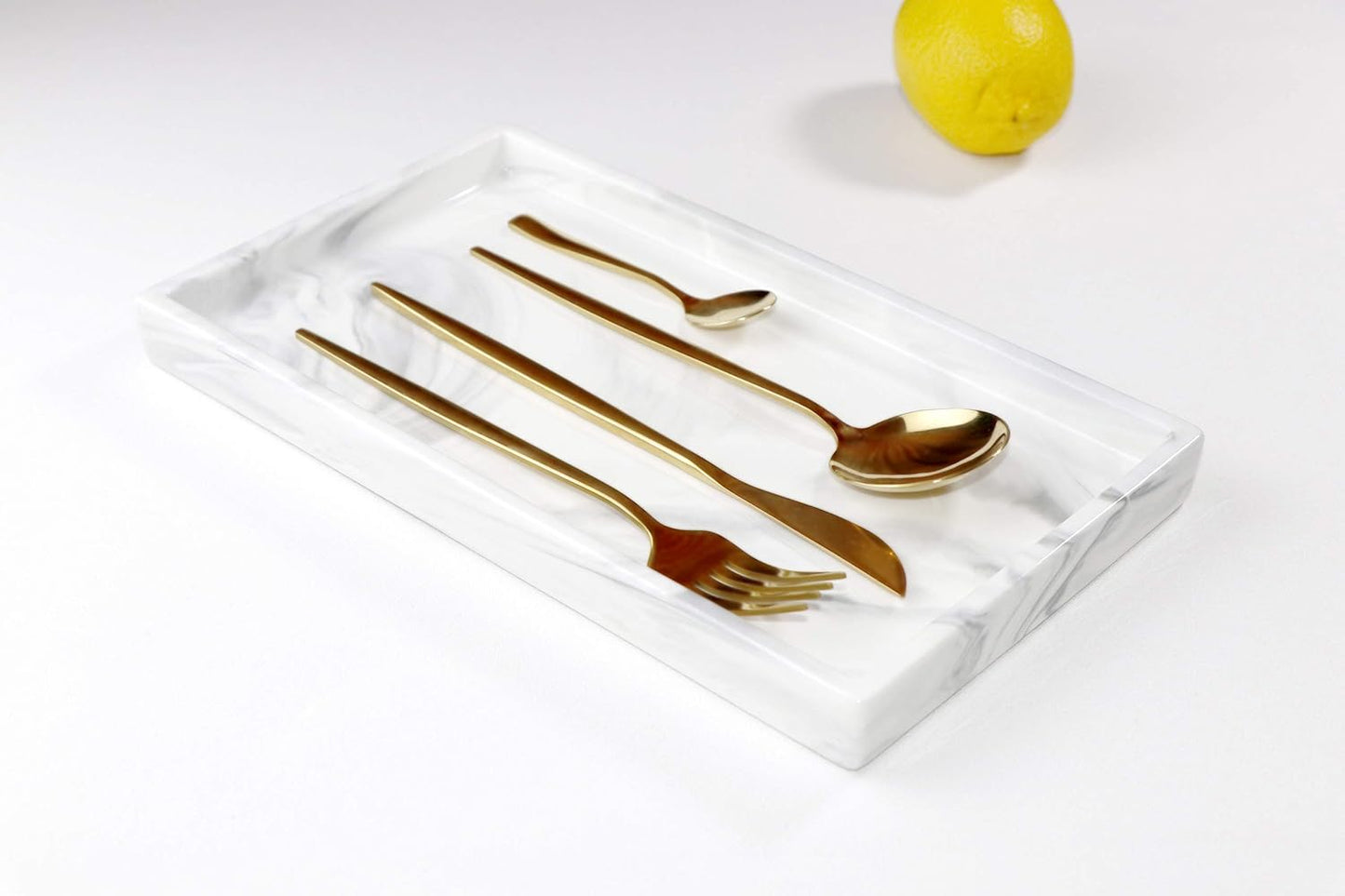 Marble Tray for Bathroom Counter Decor Ceramic Perfume Organizer Vanity Tray for Dresser Jewelry Dish Key Plate Rectangle Marble Sink Trays Countertop Organizer White,Large