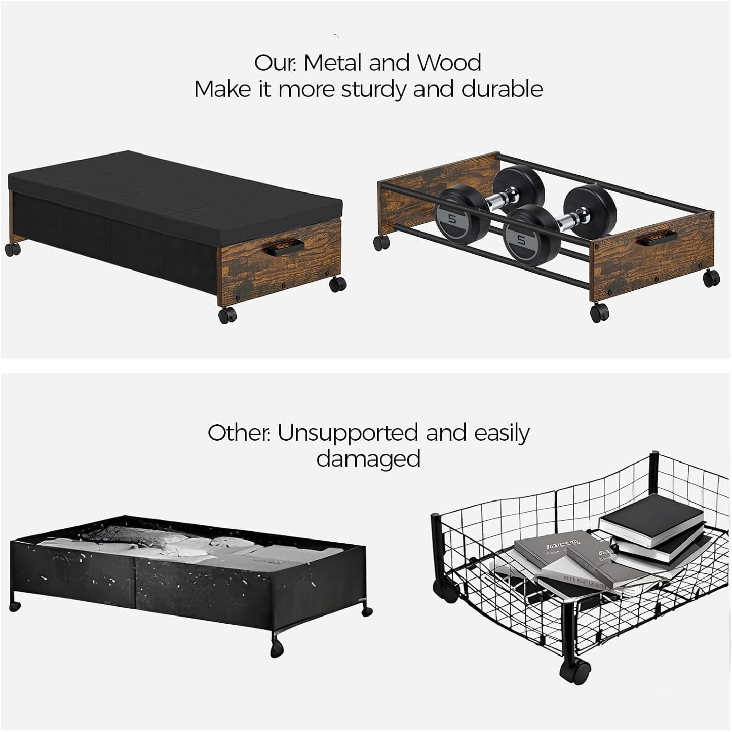 Under Bed Storage with Wheels, Under Bed Drawers On Wheels, Under Bed Shoe Organizer Organizer, Rolling Under Bed Storage for Shoe Blanket, with Metal Frame, Patented Design