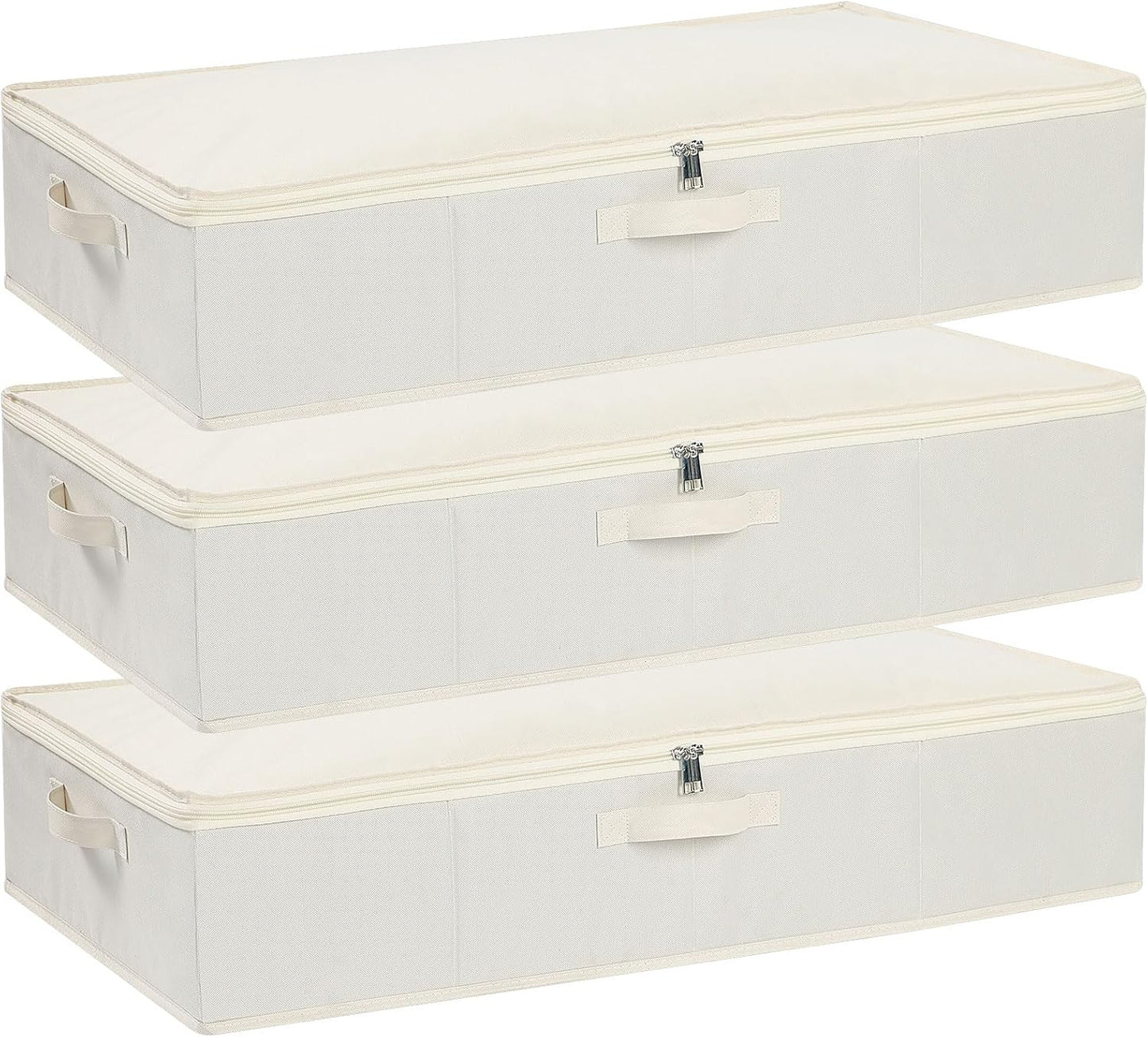 Underbed Storage Box, Clothes Organizer With Sturdy Structure and Reinforced Handles for Blanket, Sheets, Pillows, Towels, Shoes, Beige, 3 Pack, 31.5 x 15.7 x 5.9 Inch