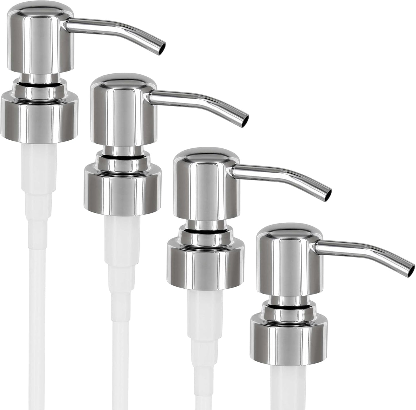 ALTGLAS Four Pack - 4X Stainless Steel Soap Dispenser Pump 'Zagreb' as Replacement for Liquid Hand Soap Bottles (Silver Chrome) - Fits e.g. Jack Bottle