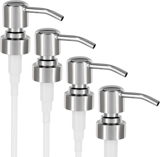 ALTGLAS Four Pack - 4X Stainless Steel Soap Dispenser Pump 'Zagreb' as Replacement for Liquid Hand Soap Bottles (Silver Chrome) - Fits e.g. Jack Bottle