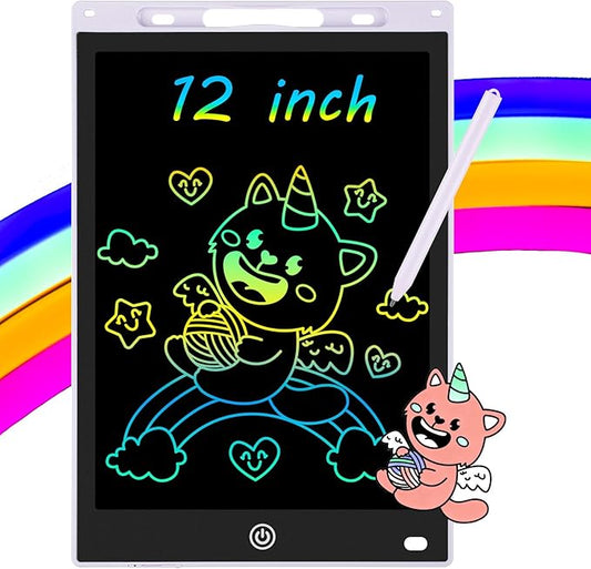 12 Inch LCD Writing Tablet - Colorful Electronic Drawing Pad & Doodle Board for Kids Ages 3-8, Erasable Educational Toy, Birthday and Christmas Gift for Girls and Boys (White)