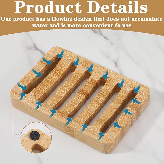 Sibba Teak Wood Soap Dish Bamboo Soap Holder 2 Pack Wood Bar Soaps Holder Waterproof Self Draining Soaps Dish Natural Wooden Trays for Shower Bathroom Kitchen Bathtub