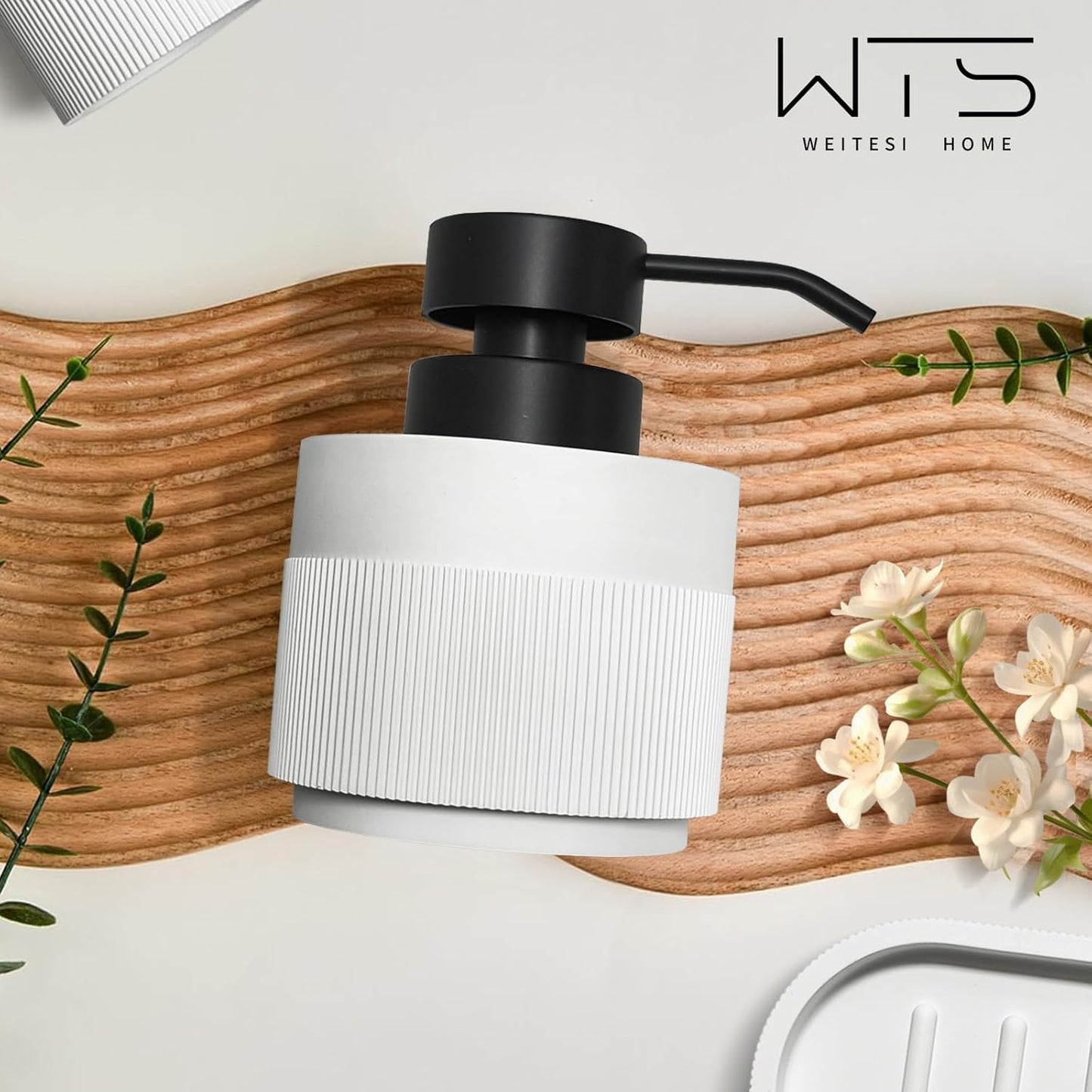 Resin Bathroom Accessories Set, 4 Pcs Modern Bathroom Accessory Set with Liquid Plastic Pump Lotion Soap Dispenser,2 Toothbrush Cup, Soap Dish Countertop Vanity Organizer(White)