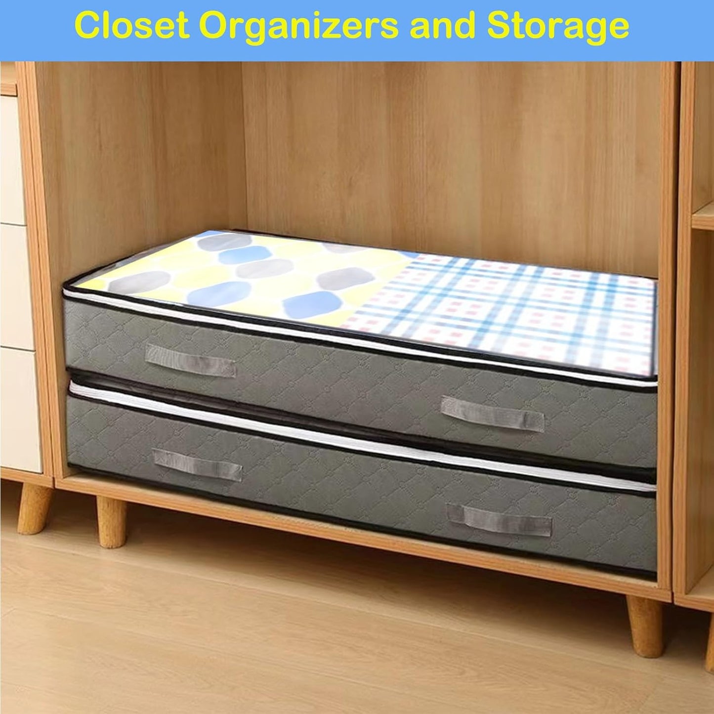 Under Bed Storage Containers, Thin Closet Organizers and Storage Bins with Lids,Clothes Storage Bags for Blankets, Comforter, Sweaters, Pillows