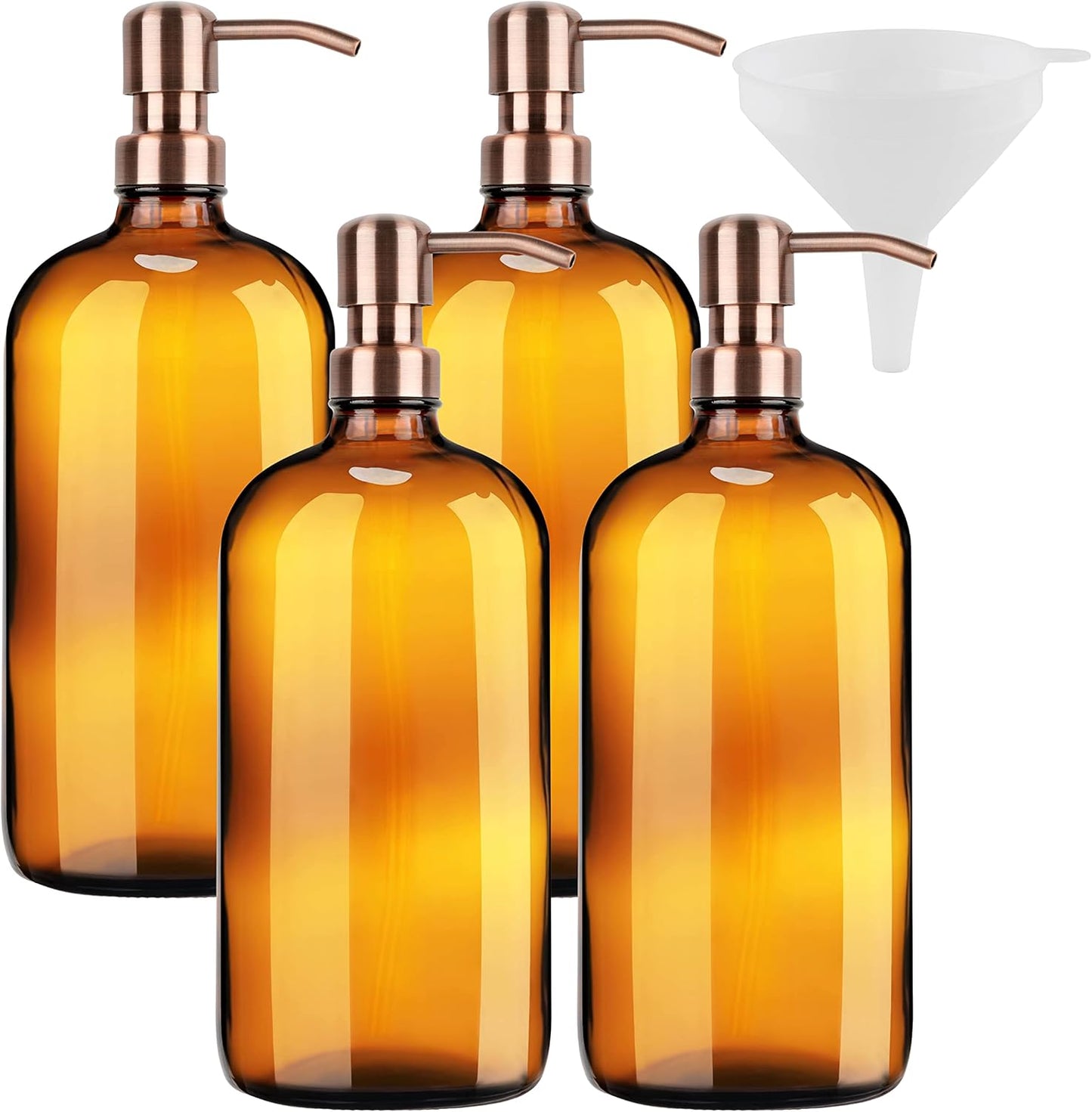 Kitchentoolz Large Pump Bottle - 32 Ounce Glass Shampoo and Soap Dispenser - Amber