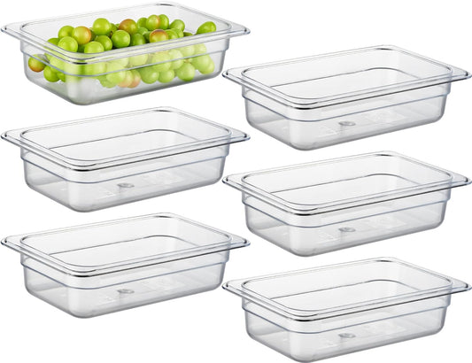 CURTA 6 Pack NSF Food Pans, 1/4 Size 2 1/2 Inch Deep, Commercial Polycarbonate Plastic Clear Freezer-Safe