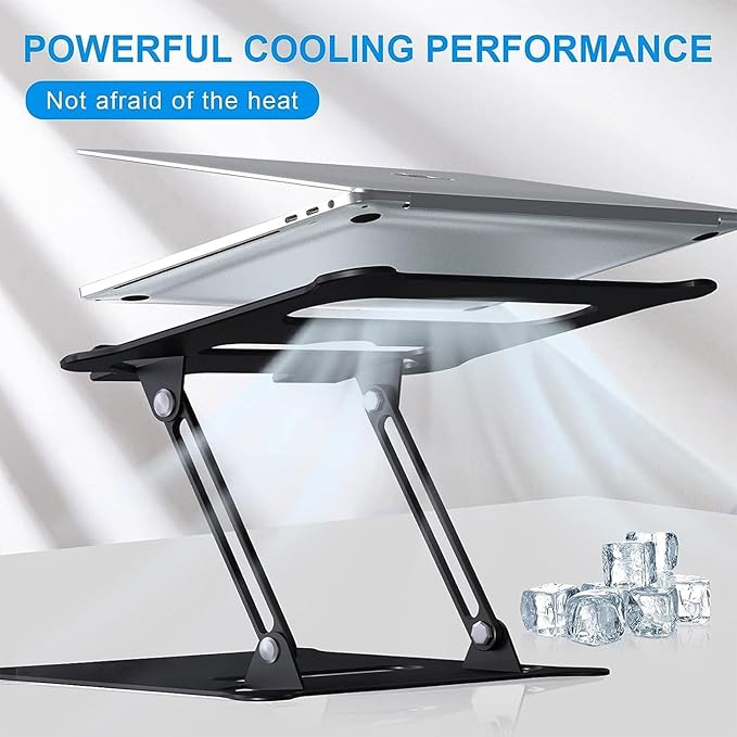 Laptop Stand Height Adjustable Foldable Holder Aluminium Alloy Ergonomic Notebook Ventilated Foldable Height Adjustable with Hollow Design with Storage Hole