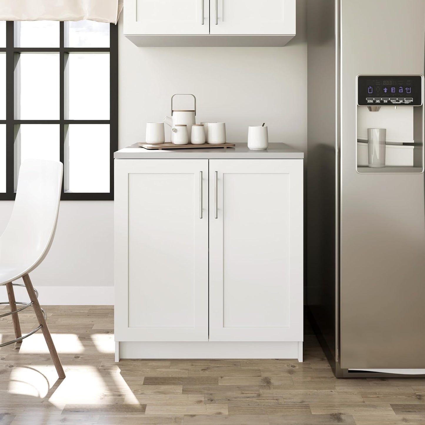 Prepac Elite 32" W Storage Cabinet with Doors and Shelves, White Garage Cabinet, Bathroom Storage with 1 Adjustable Shelf 24.5" D x 32" W x 36" H, WSCR-1005-1