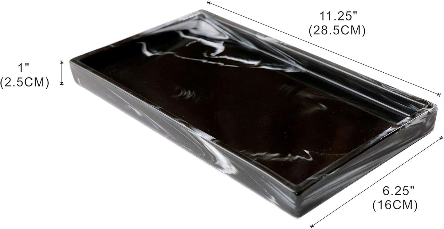 Bathroom Tray,Goporcelain Marble Tray for Bathroom Counter Decor Ceramic Perfume Organizer Vanity Tray for Dresser Jewelry Dish Key Plate Rectangle Marble Sink Trays Countertop Organizer Black,Medium