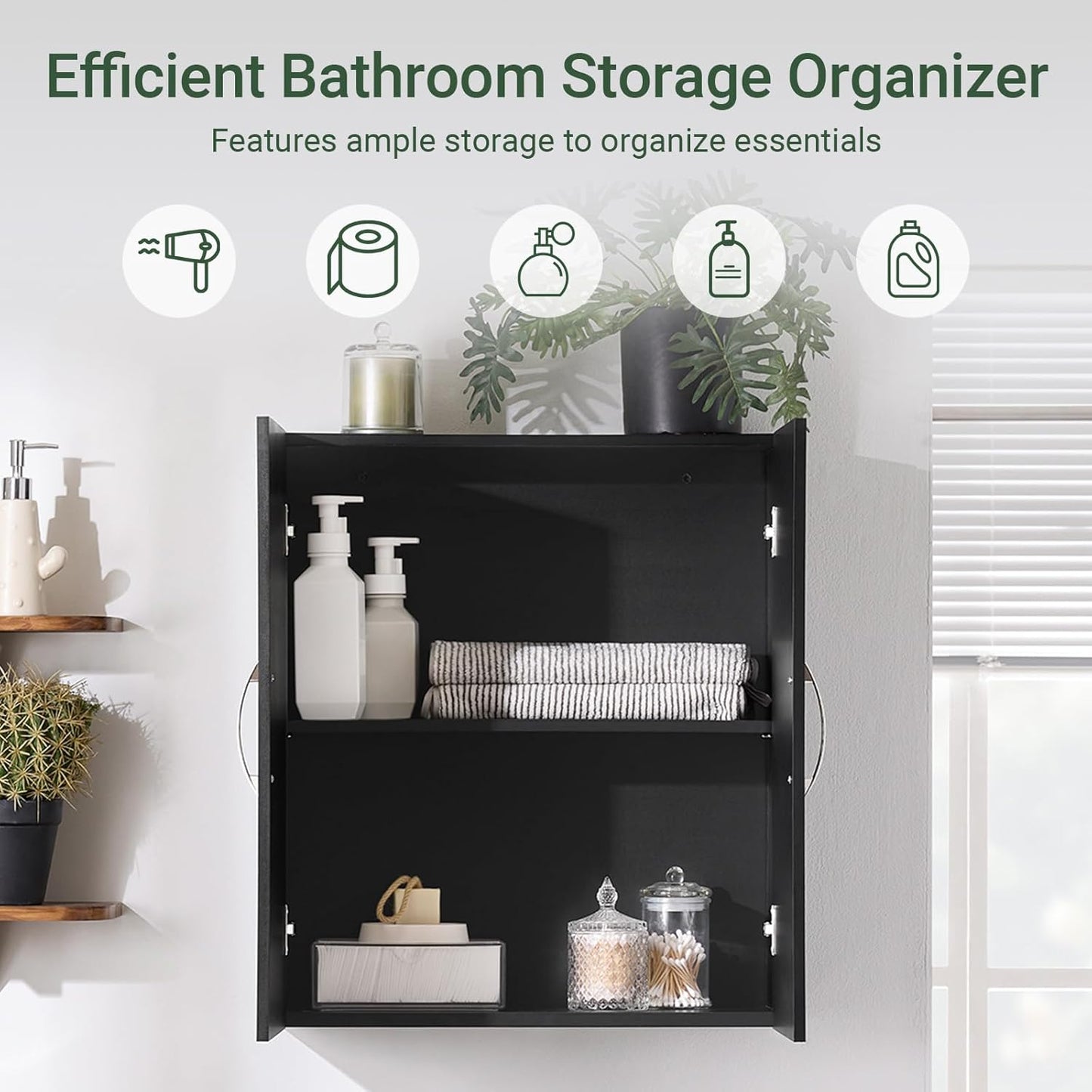 SoBuy Black Bathroom Wall Cabinet, Over The Toilet Storage Cabinet, Small Wall Mounted Medicine Cabinet with Adjustable Shelf, Narrow Floating Cabinet for Laundry Room Kitchen Entryway, BZR200-T-SCH