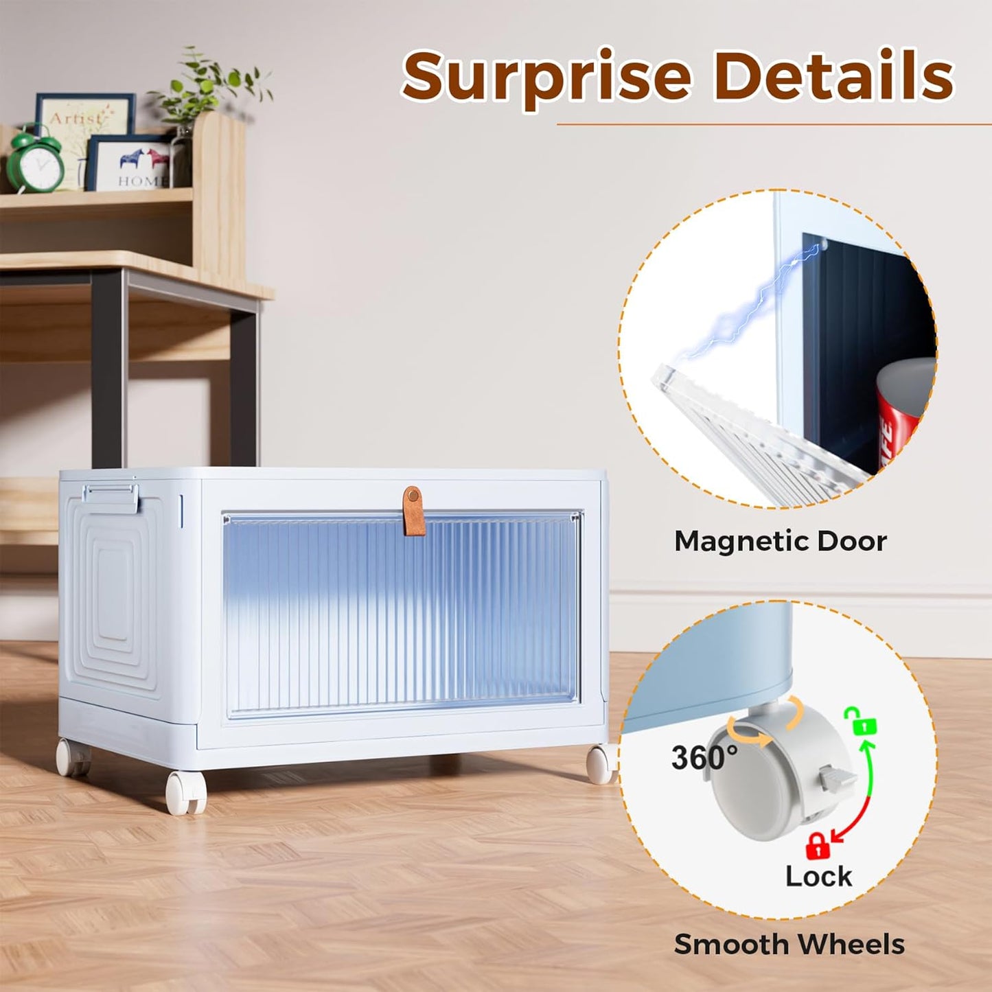 4 Tier Stackable Plastic Storage Bins with Lid and Wheels - 23 QT Closet Organizers and Storage, Foldable Storage Containers, Organization and Storage Boxes for Craft, Home, Pantry, Dorm, Blue