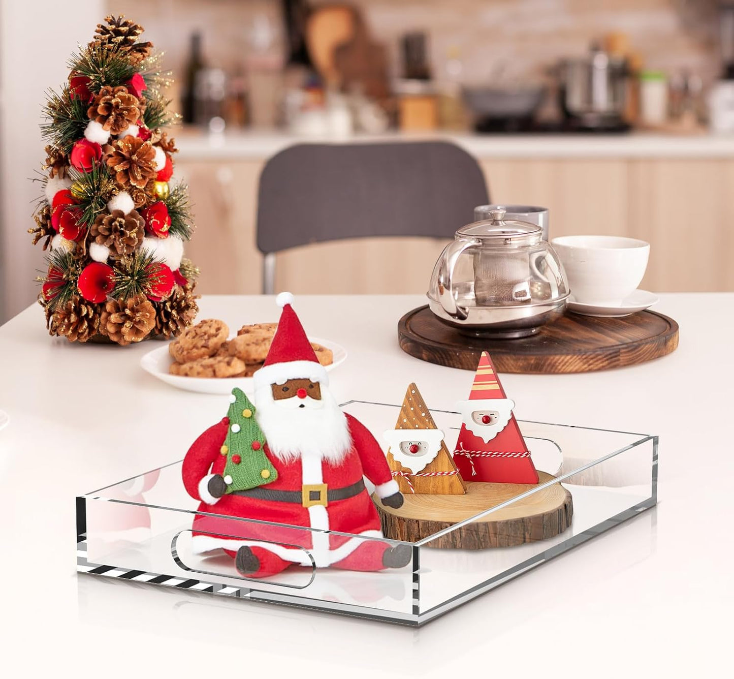 17 * 17 Acrylic Organizer Tray Large, Serving Tray with Handle, Lucite Tray Organizer for Bench, Coffee Table Countertop, Kitchen, Bathroom, Living Room, Powder Room