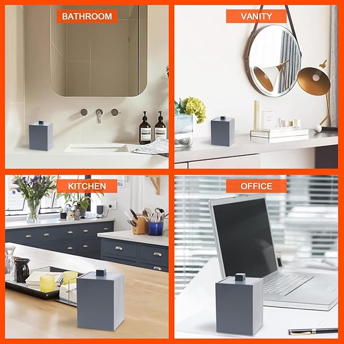 Cotton Swab Holder, Bathroom Resin Q Tips Holder with Lid Dispenser Storage Box Cosmetics Countertop Organizer Containers for Pads, Rounds - Matte Grey